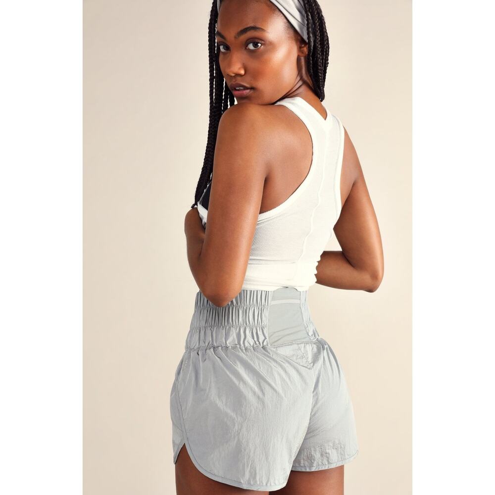 Free People Movement Sz M Silver Metallic The Way Home High Rise Athletic Shorts
